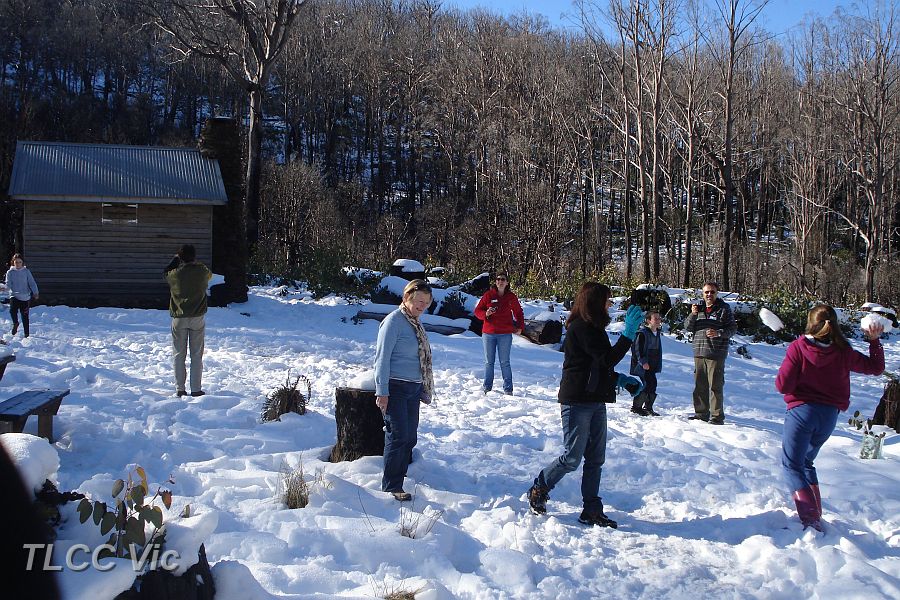 11-Convoy at Keppel Hut engage in a snow fight.JPG